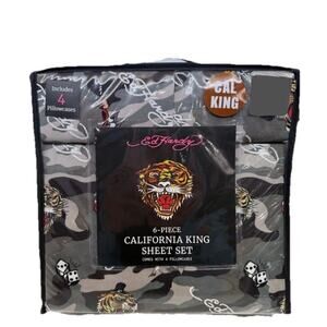 Ed Hardy Y2K 6-pc Cal King sheet set camouflage Tiger Vegas Dice Grey & Green